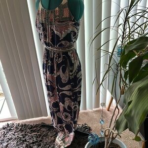 Gilli Blue Pink Sleeveless Halter Maxi Sundress